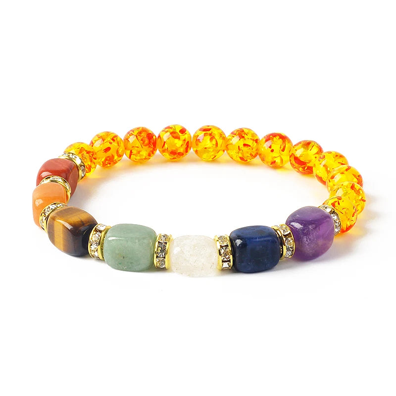 Natural Stone 7 Chakra Tiger Eye Hematite Bracelet for Women Yoga Healing Balance Gift by Tinkers