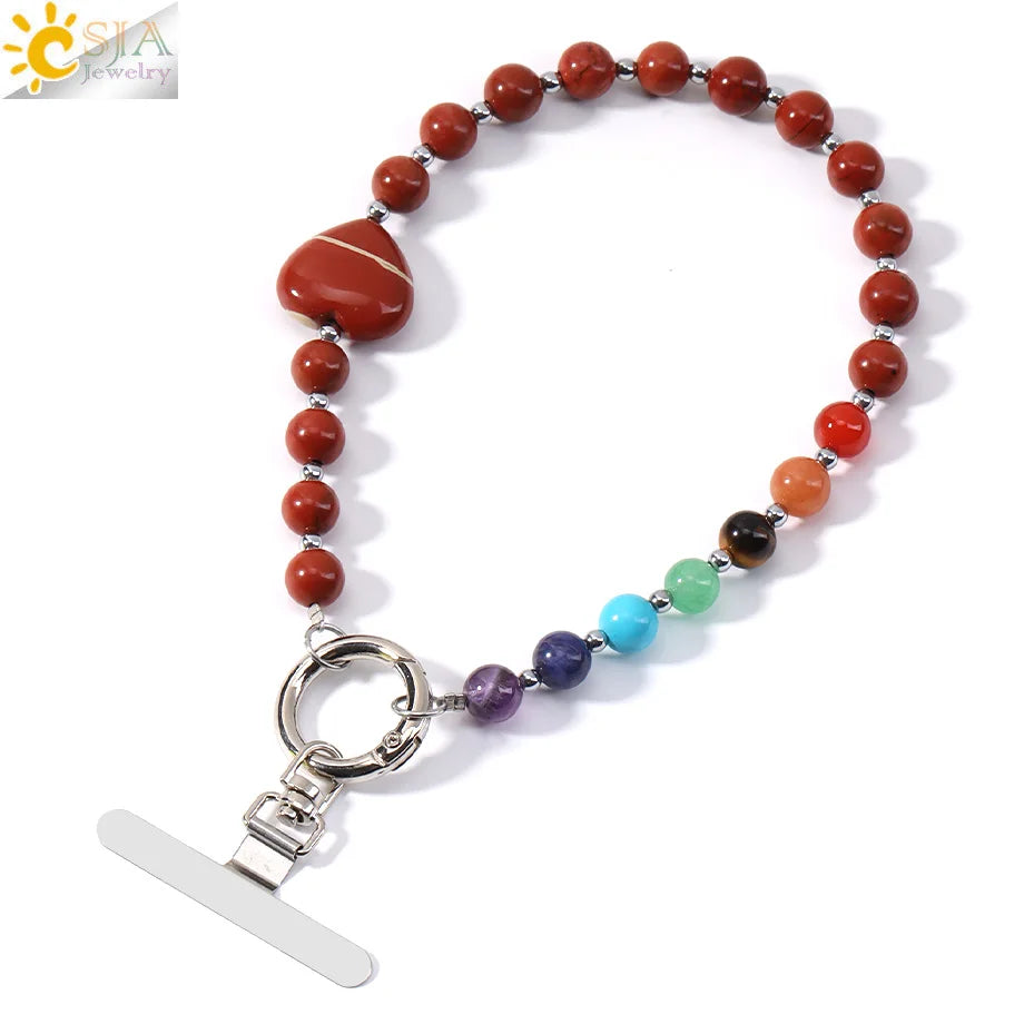 Handcrafted 7 Chakra Natural Stone Phone Chain for Spiritual Balance by Tinkers