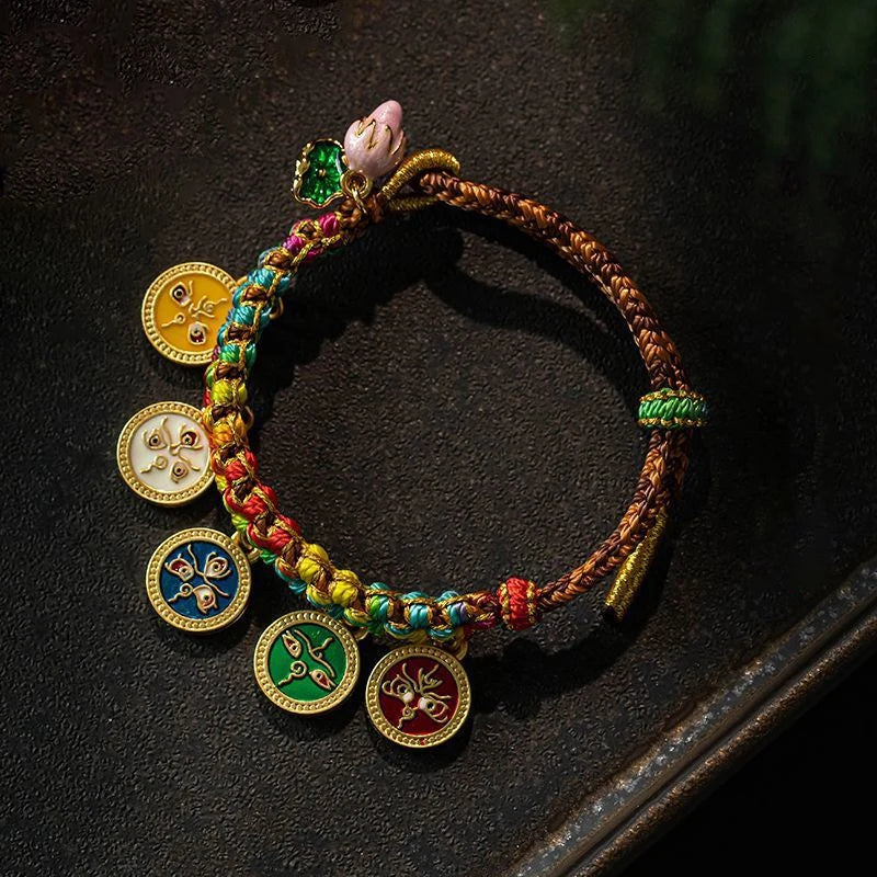 Tibetan Five Wealth Gods Bracelet — Handwoven Colorful Rope