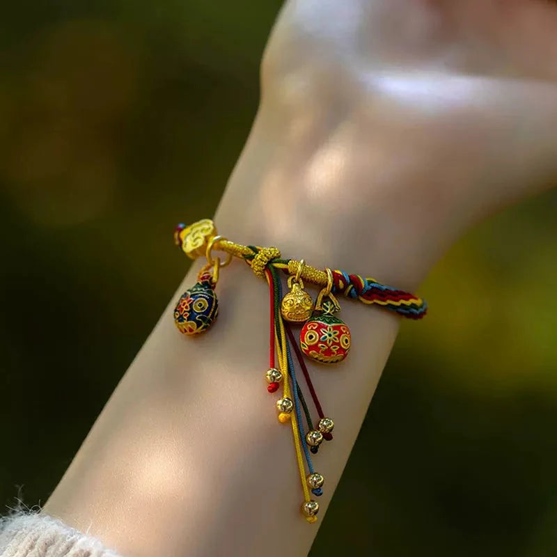 Tibetan Five Wealth Gods Bracelet — Handwoven Colorful Rope