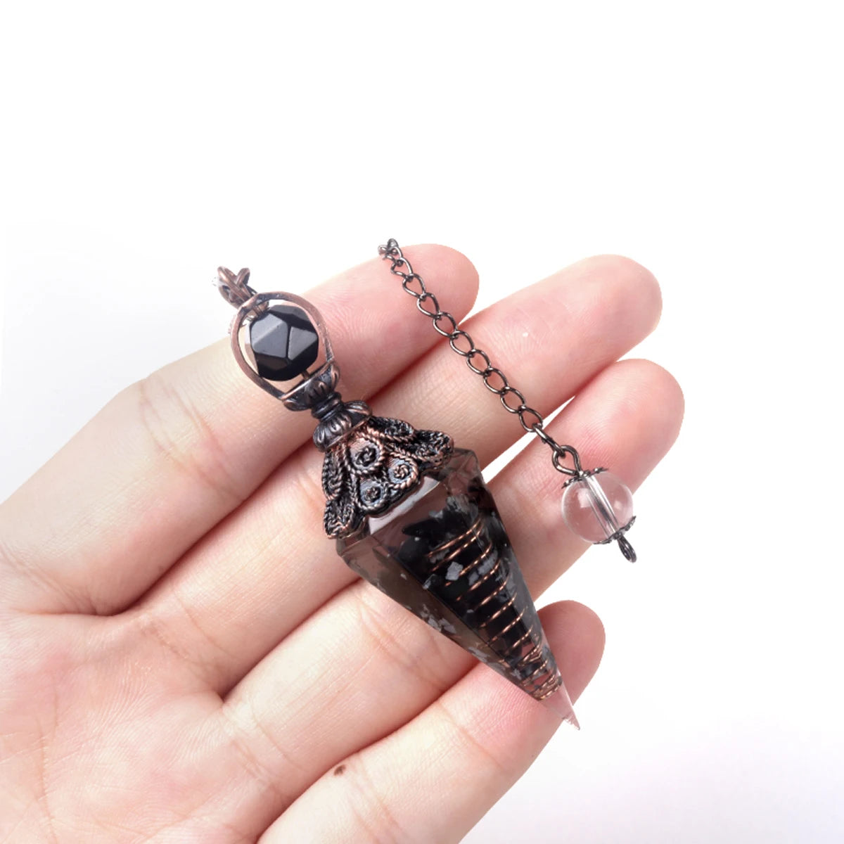 Tinkers Natural Stone Crystal Pendulum Necklace Rose Quartz Pendant -