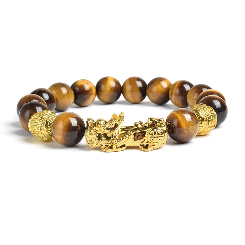Tinkers Pi Xiu Tiger Eye Beads Bracelet Feng Shui Pixiu Good Luck -