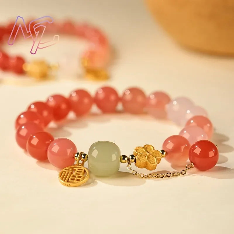 Tinkers Natural Jade Agate Flower Bracelet Real Gemstone Fashion - Uncategorized