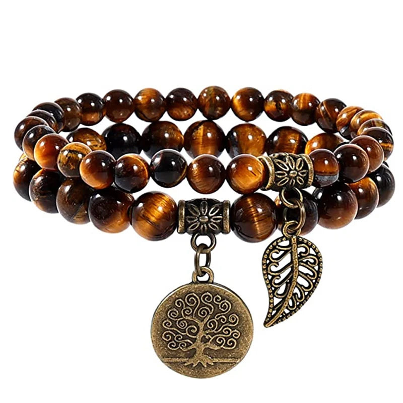 Tree of Life Natural Stone Bracelet Set — Couples & Healing Crystal
