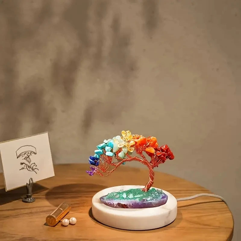 Elegant Handcrafted Natural Agate Crystal Feng Shui Fortune Tree by Tinkers