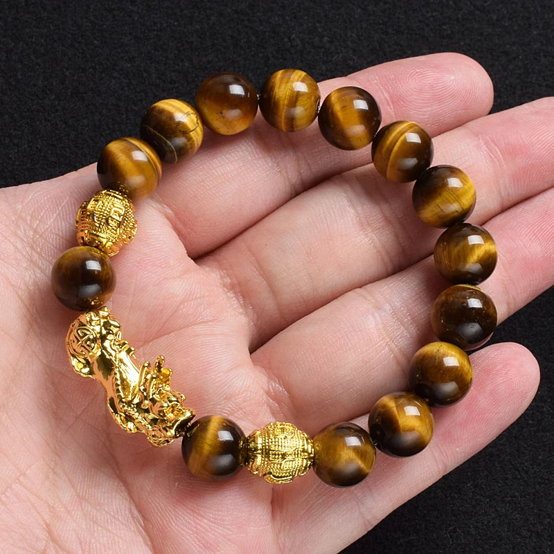 Pi Xiu Tiger Eye Beads Bracelet Feng Shui Pixiu Good Luck