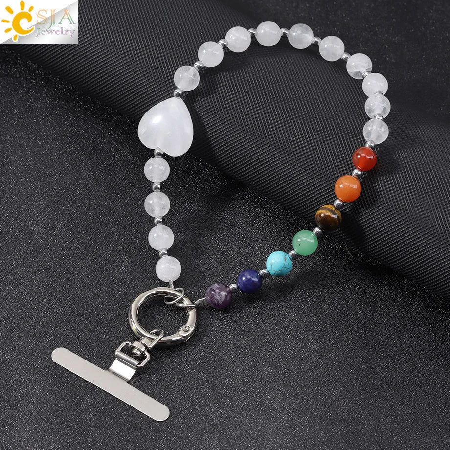 Handcrafted 7 Chakra Natural Stone Phone Chain for Spiritual Balance by Tinkers