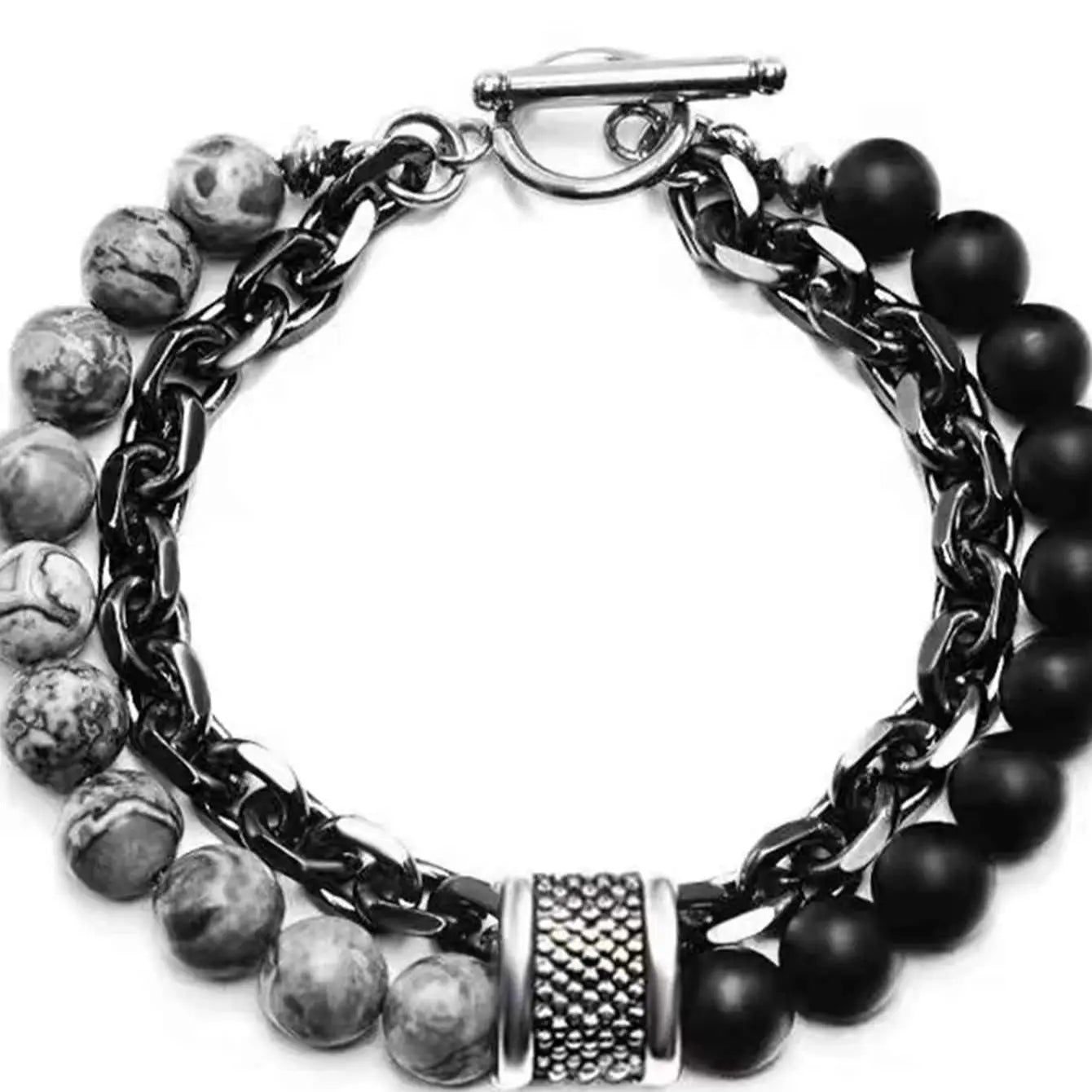 Elegant Handcrafted Black Stone Bracelet for Men's Protection by Tinkers
