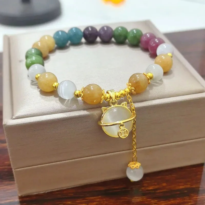 Tinkers Natural Jade Agate Bracelet 18K Gold Plated Flower Design -