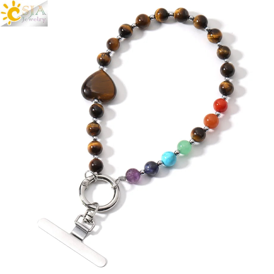 Handcrafted 7 Chakra Natural Stone Phone Chain for Spiritual Balance by Tinkers