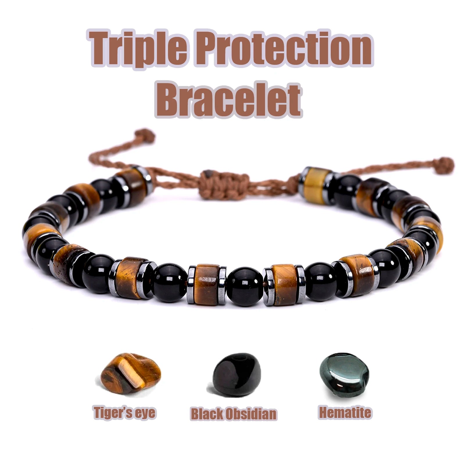 Handcrafted Tiger Eye Obsidian Hematite Bracelet for Women's Protection and Luck by Tinkers