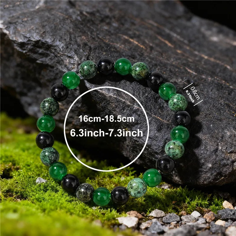 Green Natural Stone Bracelet — 8mm Handmade Beaded, Unisex