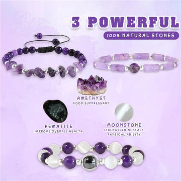 3pcs/Set Body-Purifying Amethyst Bracelet for Weight Loss, Yoga, and Meditation - Healing Stone Jewelry for Women and Men