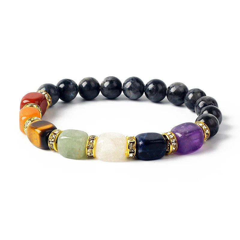 Natural Stone 7 Chakra Tiger Eye Hematite Bracelet for Women Yoga Healing Balance Gift by Tinkers