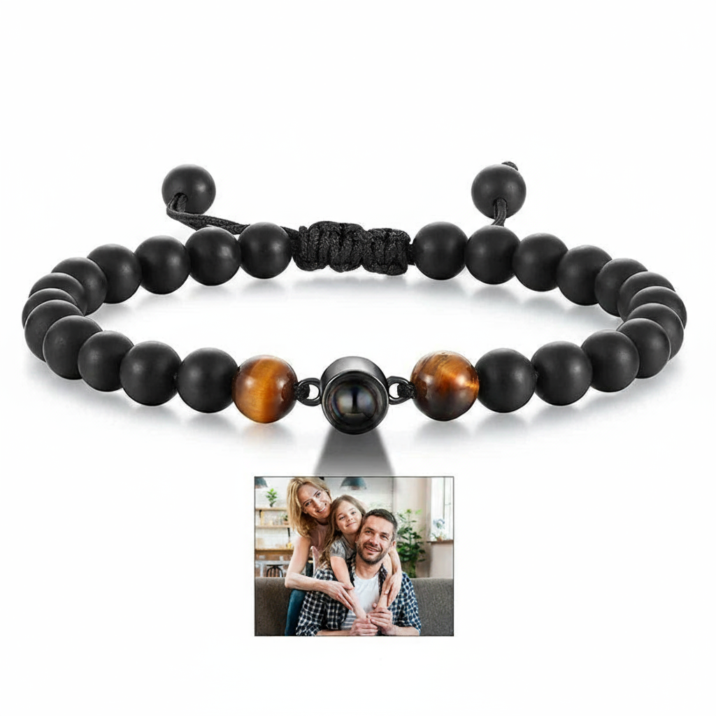 Schwarzes mattes Tigerauge-Fotoarmband von Tinkers Energy