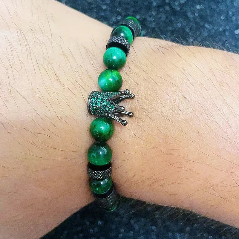 Tinkers Luxury Tiger Stone Beads Crown Charms Bracelet For Men Women - Apparel & Accessories > Jewelry > Bracelets