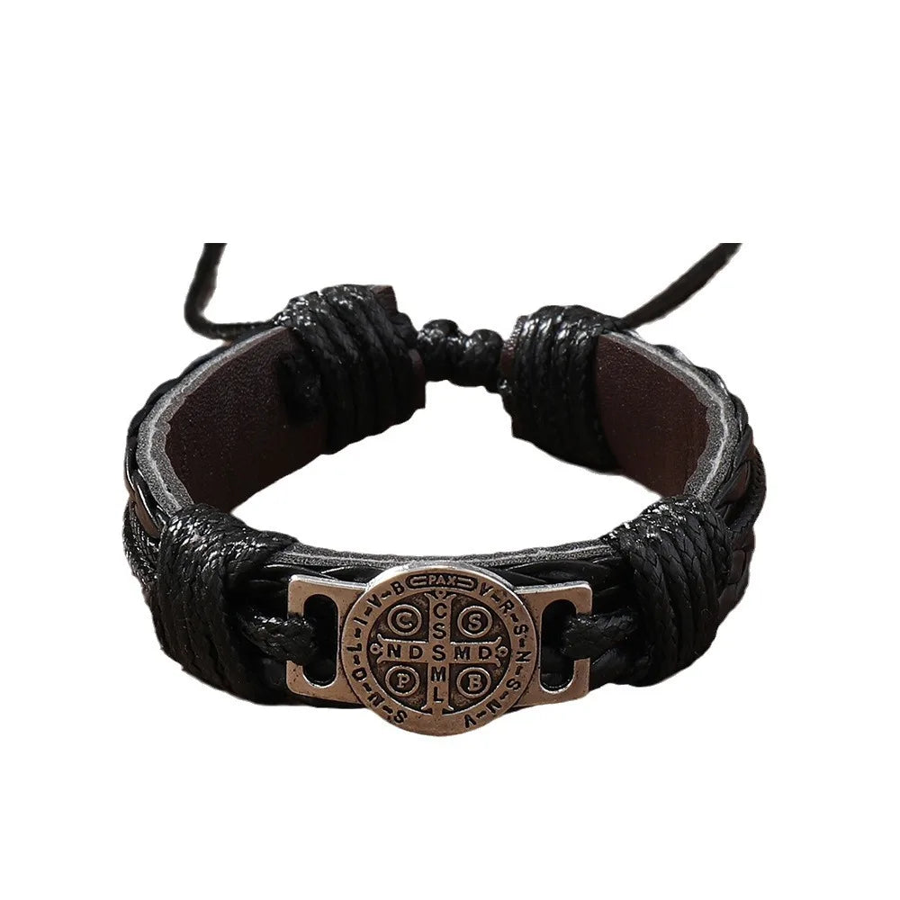 Men's Vintage Braided Leather Bracelet | Cross & Scripture | Punk Retro Lace-Up
