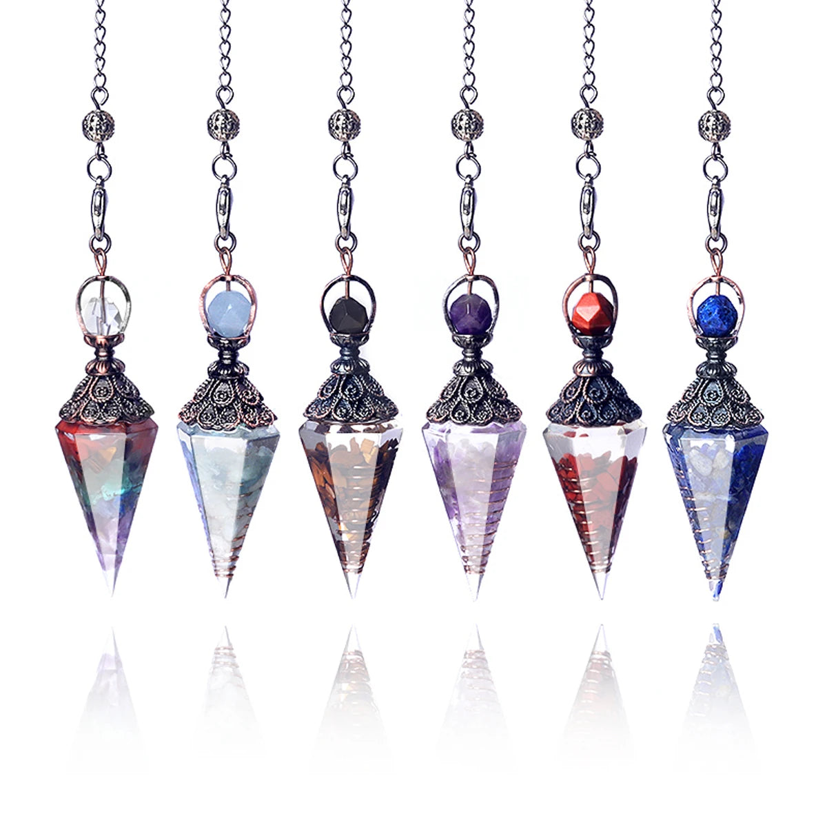 Tinkers Natural Stone Crystal Pendulum Necklace Rose Quartz Pendant -