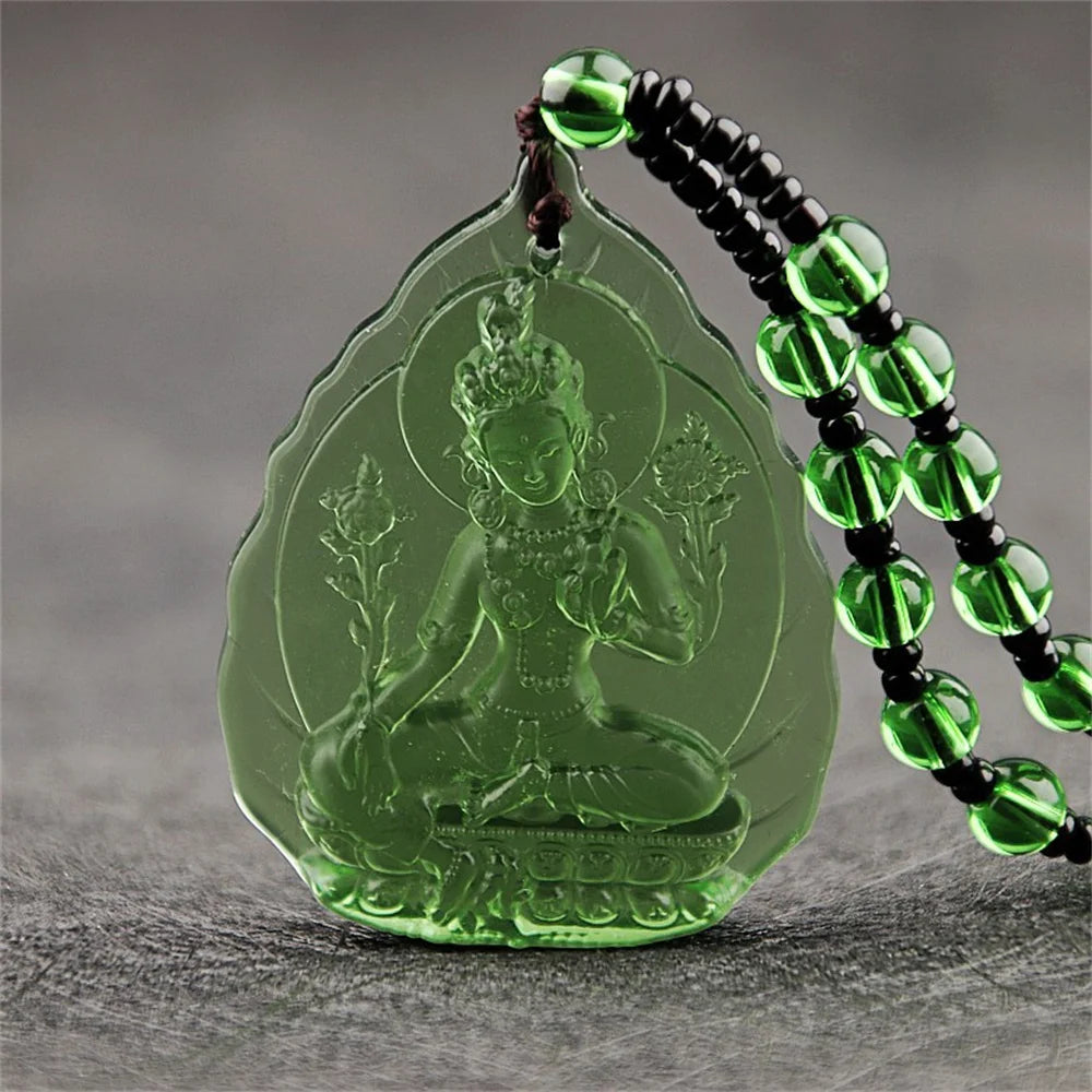 Ice Green Crystal Lotus Pendant By Tinkers - Aura Balance