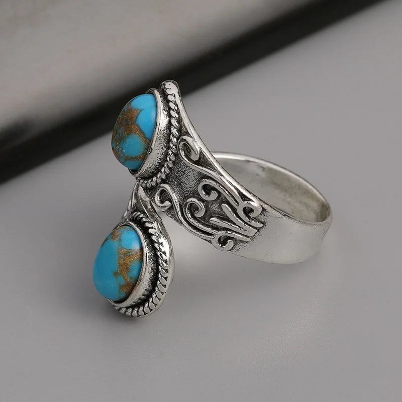 Turquoise Wrap Ring — Silver-Plated Boho Cocktail Ring for Women