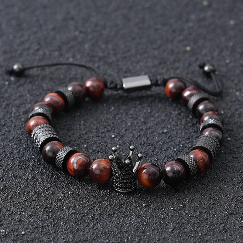 Tinkers Luxury Tiger Stone Beads Crown Charms Bracelet For Men Women - Apparel & Accessories > Jewelry > Bracelets