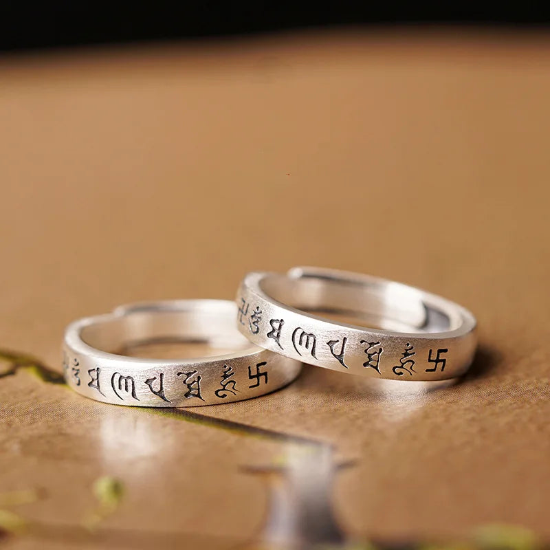Om Mani Padme Hum Lotus Ring — Six-Syllable Mantra | Silver-Plated Copper