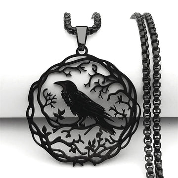 Tinkers Hollow Crow Raven Pendant Necklace Stainless Steel Black - Apparel & Accessories > Jewelry > Necklaces