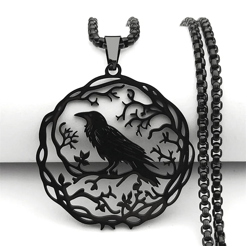 Tinkers Hollow Crow Raven Pendant Necklace Stainless Steel Black - Apparel & Accessories > Jewelry > Necklaces