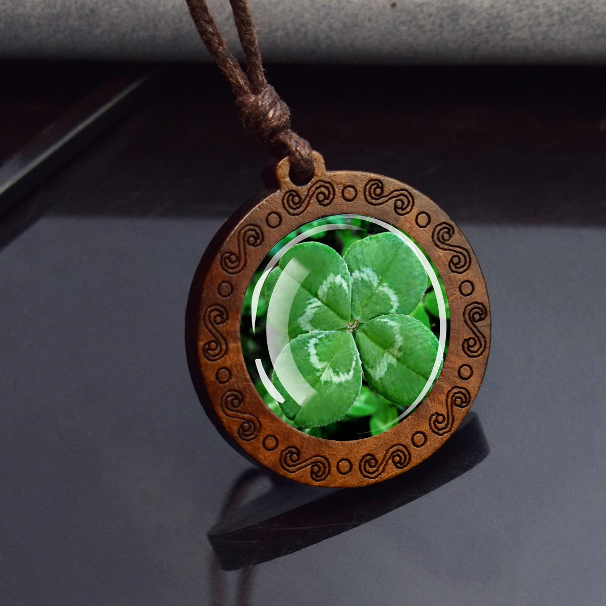 Four Leaf Clover Wooden Pendant By Tinkers For Luck Energy