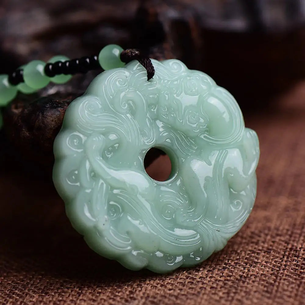 Tinkers Green Jade Hand Carved Dragon Pendant Necklace Amulet Gift - Apparel & Accessories > Jewelry > Necklaces