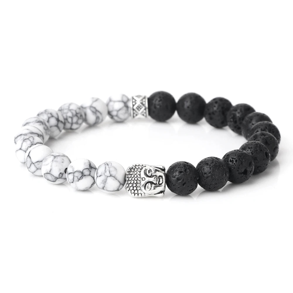 Tibetan Buddha Head Natural Stone Bracelet – 8mm Tiger Eye, Lava & More
