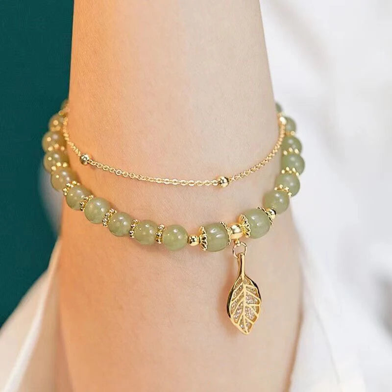 Tinkers FREE TODAY Chinese Style Green Jade Bracelet Rare Gold Leaf - Apparel & Accessories > Jewelry > Bracelets