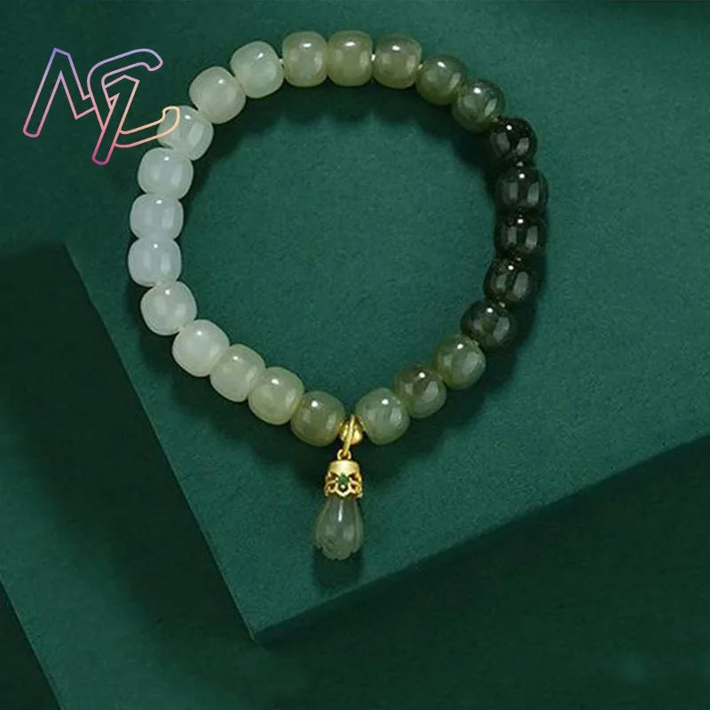 Tinkers Hetian Jade Flower Bracelet Agate Tourmaline 18K Gold Plated - Apparel & Accessories > Jewelry > Bracelets