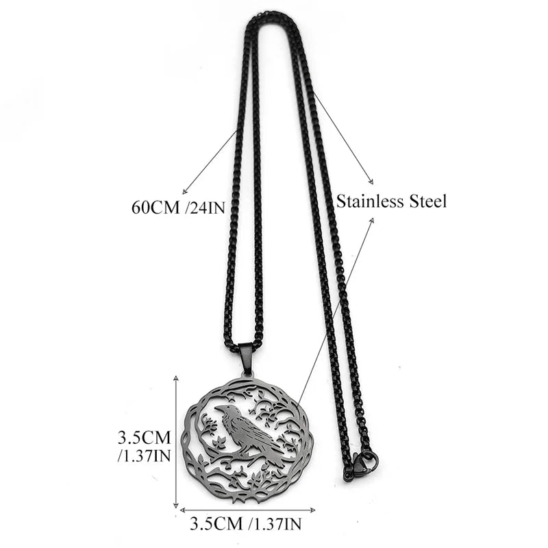 Tinkers Hollow Crow Raven Pendant Necklace Stainless Steel Black - Apparel & Accessories > Jewelry > Necklaces