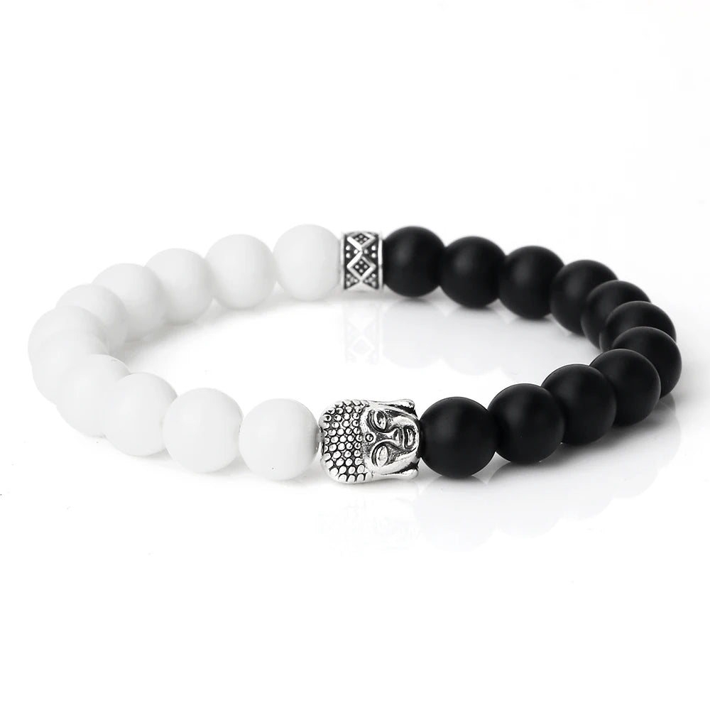 Tibetan Buddha Head Natural Stone Bracelet – 8mm Tiger Eye, Lava & More