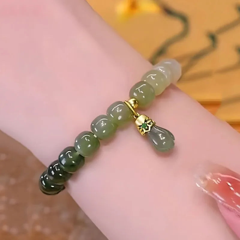 Tinkers Hetian Jade Flower Bracelet Agate Tourmaline 18K Gold Plated - Apparel & Accessories > Jewelry > Bracelets