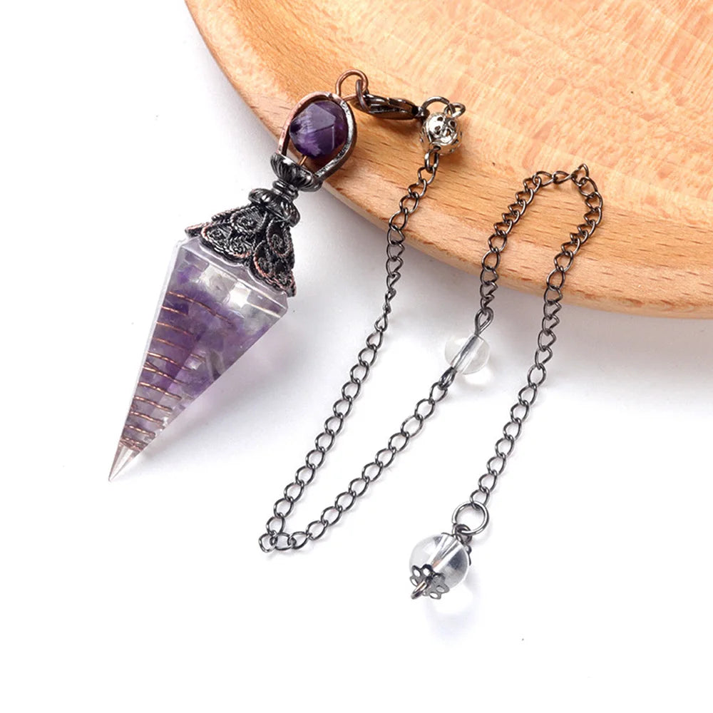 Tinkers Natural Stone Crystal Pendulum Necklace Rose Quartz Pendant -