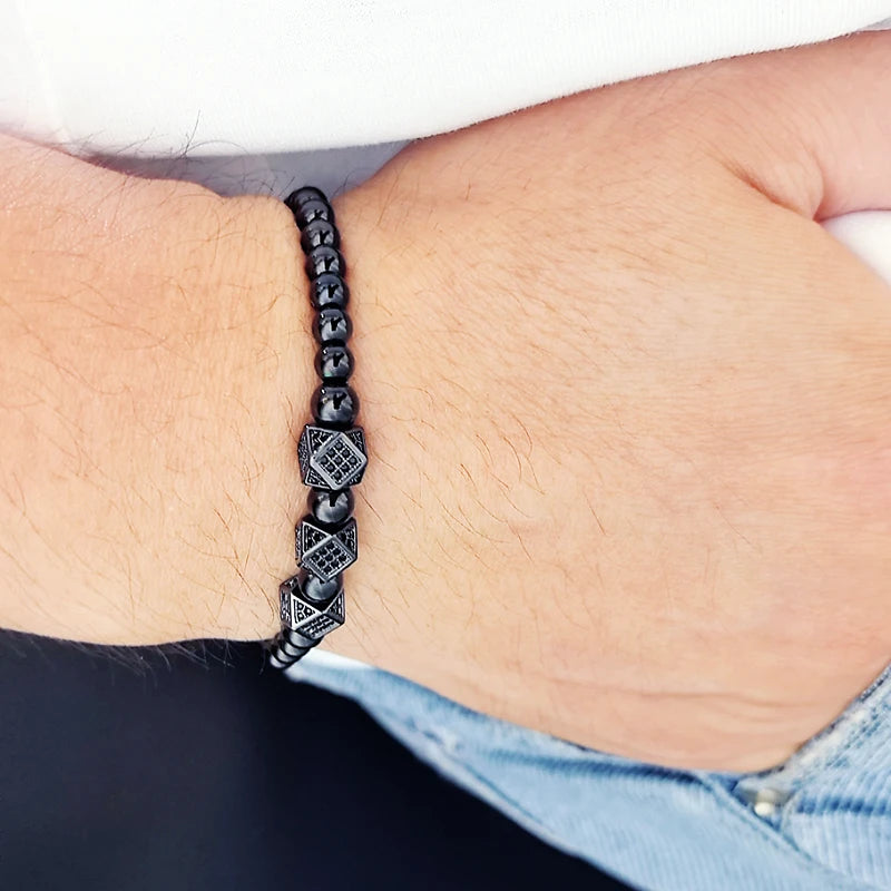 18K Gold-Plated Stainless Steel Beaded Bracelet – Unisex Couple Jewelry