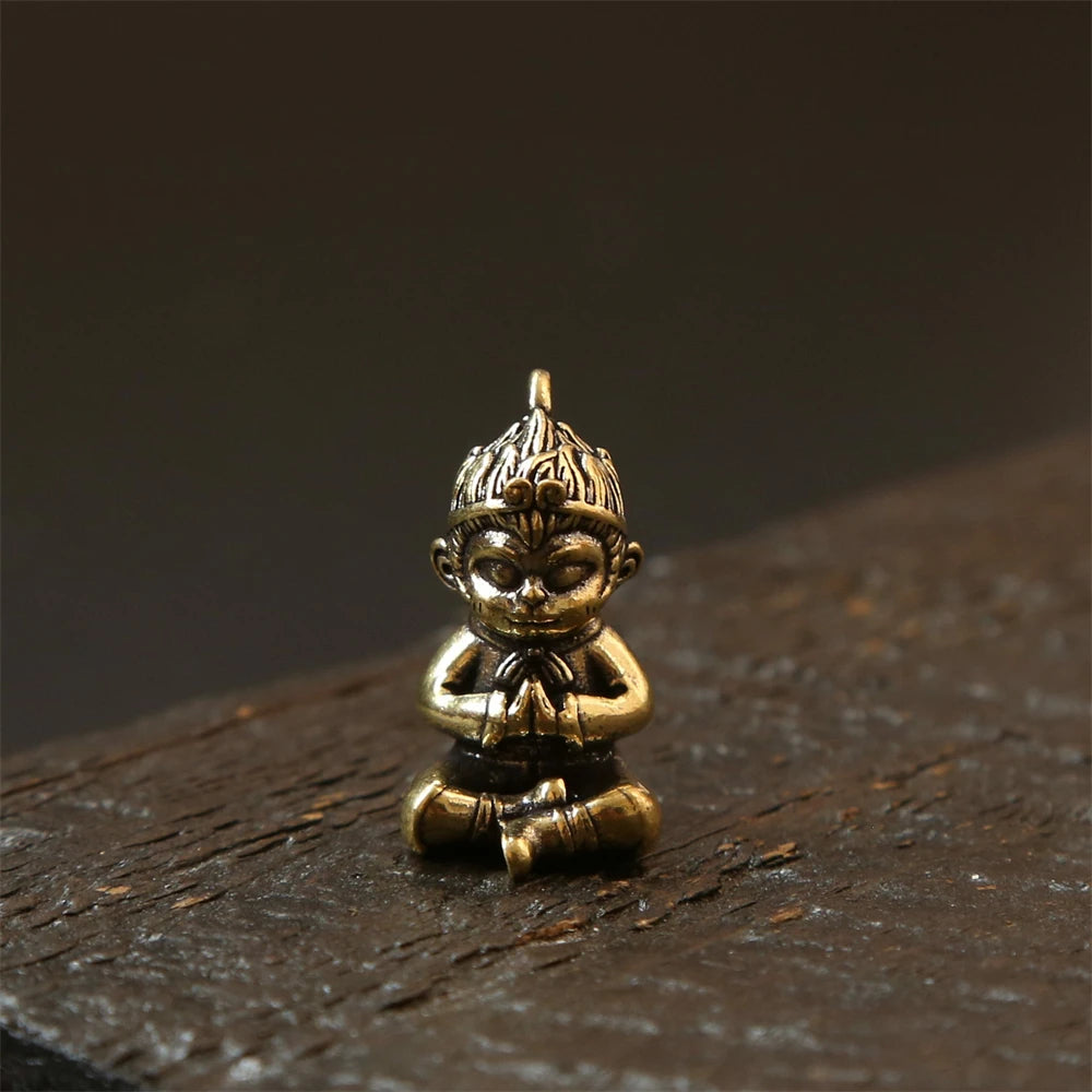 Tinkers Vintage Brass Monkey Keychain Handmade Braided Rope Amulet -