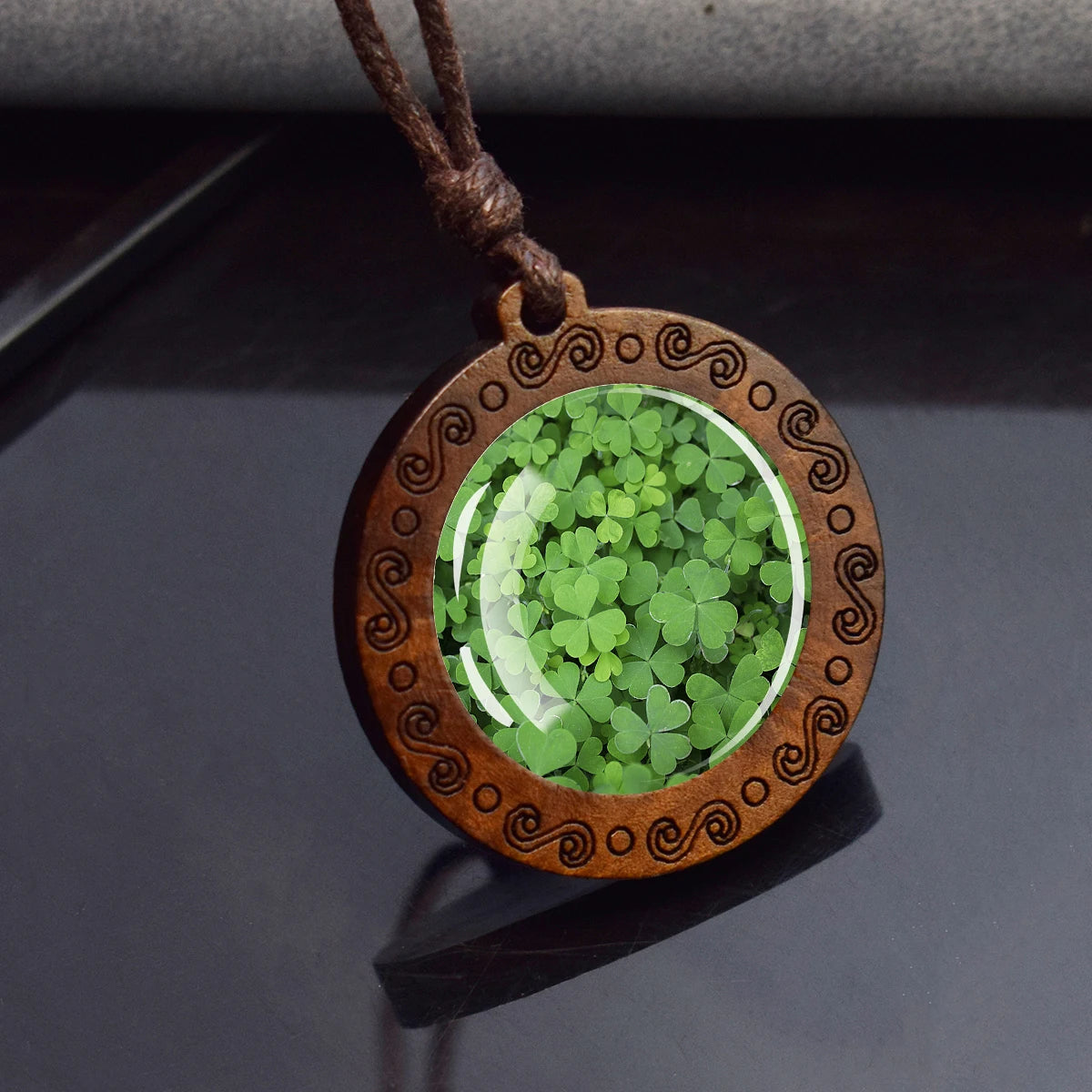 Four Leaf Clover Wooden Pendant By Tinkers For Luck Energy