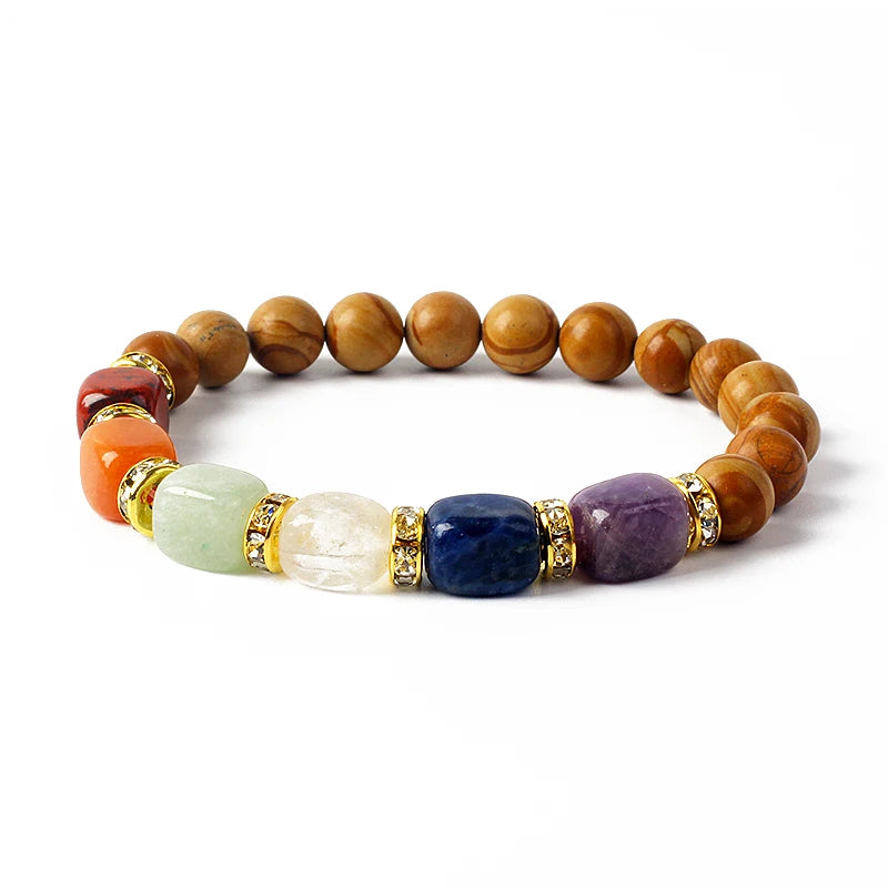Natural Stone 7 Chakra Tiger Eye Hematite Bracelet for Women Yoga Healing Balance Gift by Tinkers