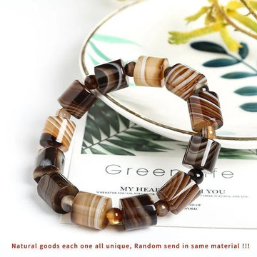 Genuine Natural Coffee Lace Agate Bracelet Women Handmade Tibetan Buddha Hand String Tube Rosary Prayer Charm Yoga Bangles