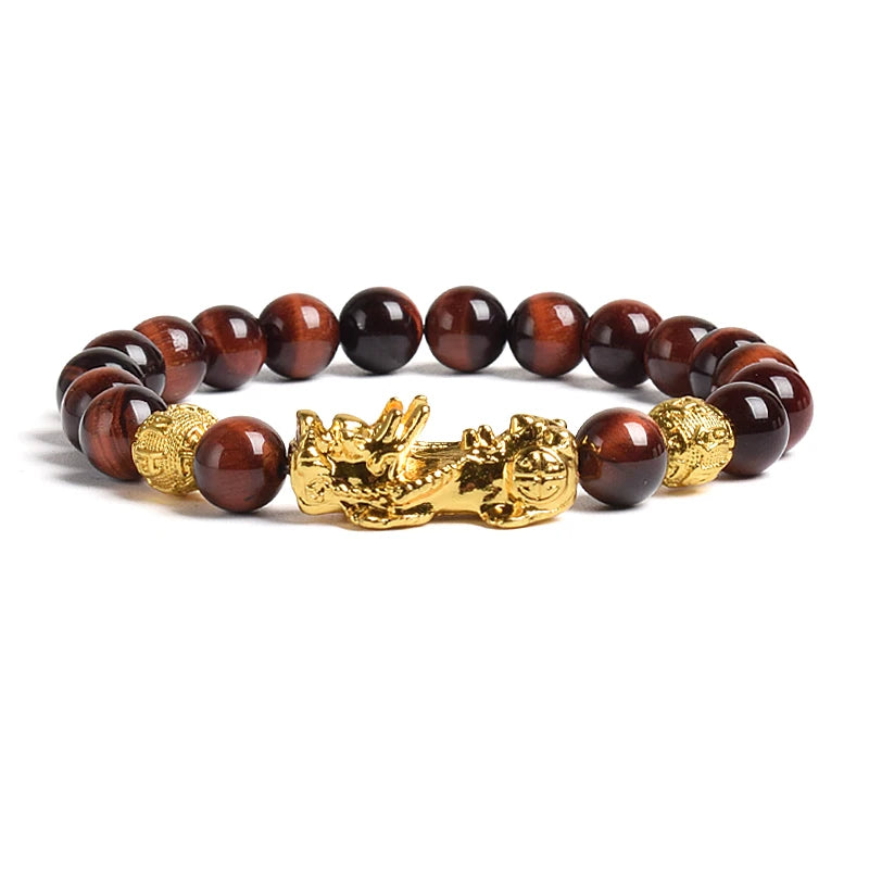 Tinkers Pi Xiu Tiger Eye Beads Bracelet Feng Shui Pixiu Good Luck -