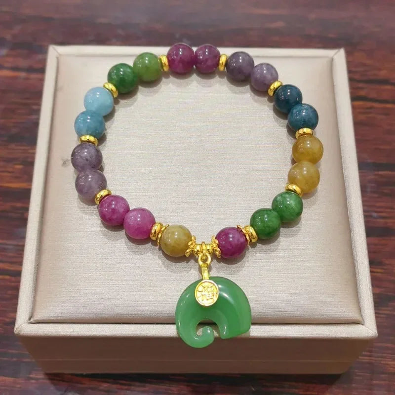 Tinkers Natural Jade Agate Bracelet 18K Gold Plated Flower Design -