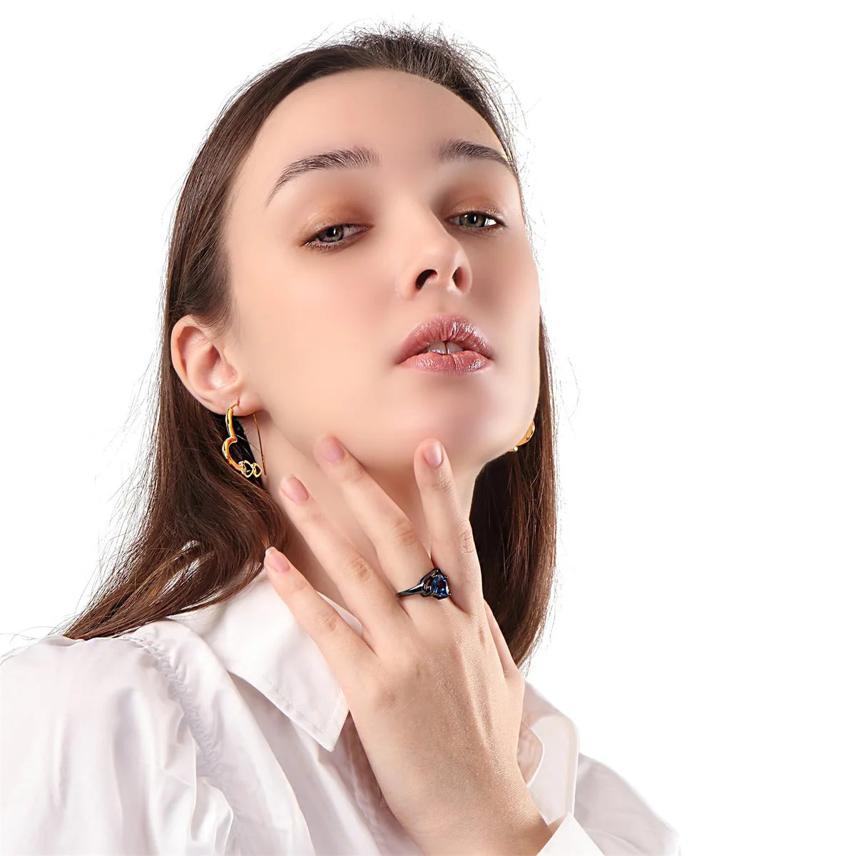 Tinkers Stainless Steel Couple Rings Blue Zircon Rhinestones - Apparel & Accessories > Jewelry > Rings