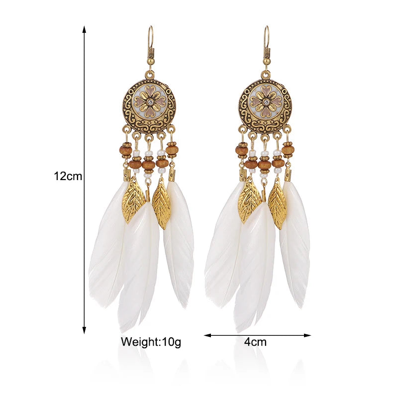 Tinkers Bohemian Feather Tassel Earrings For Women Long Carved Leaf - Apparel & Accessories > Jewelry > Earrings