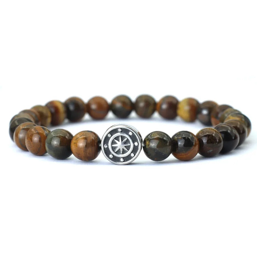 Tinkers Genuine Tiger Eye Beaded Bracelet for Men Viking Compass - Apparel & Accessories > Jewelry > Bracelets