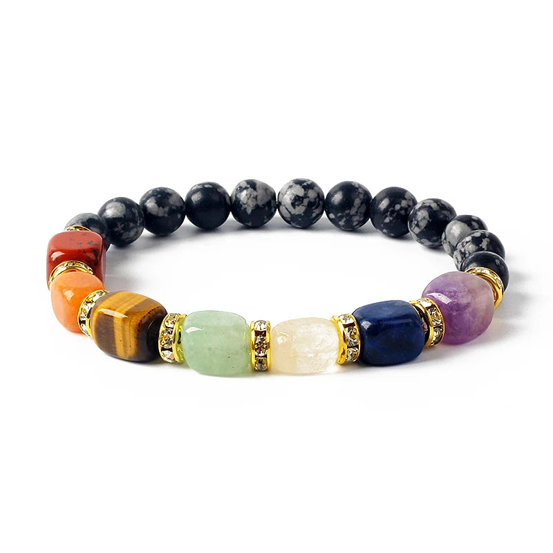Natural Stone 7 Chakra Tiger Eye Hematite Bracelet for Women Yoga Healing Balance Gift by Tinkers