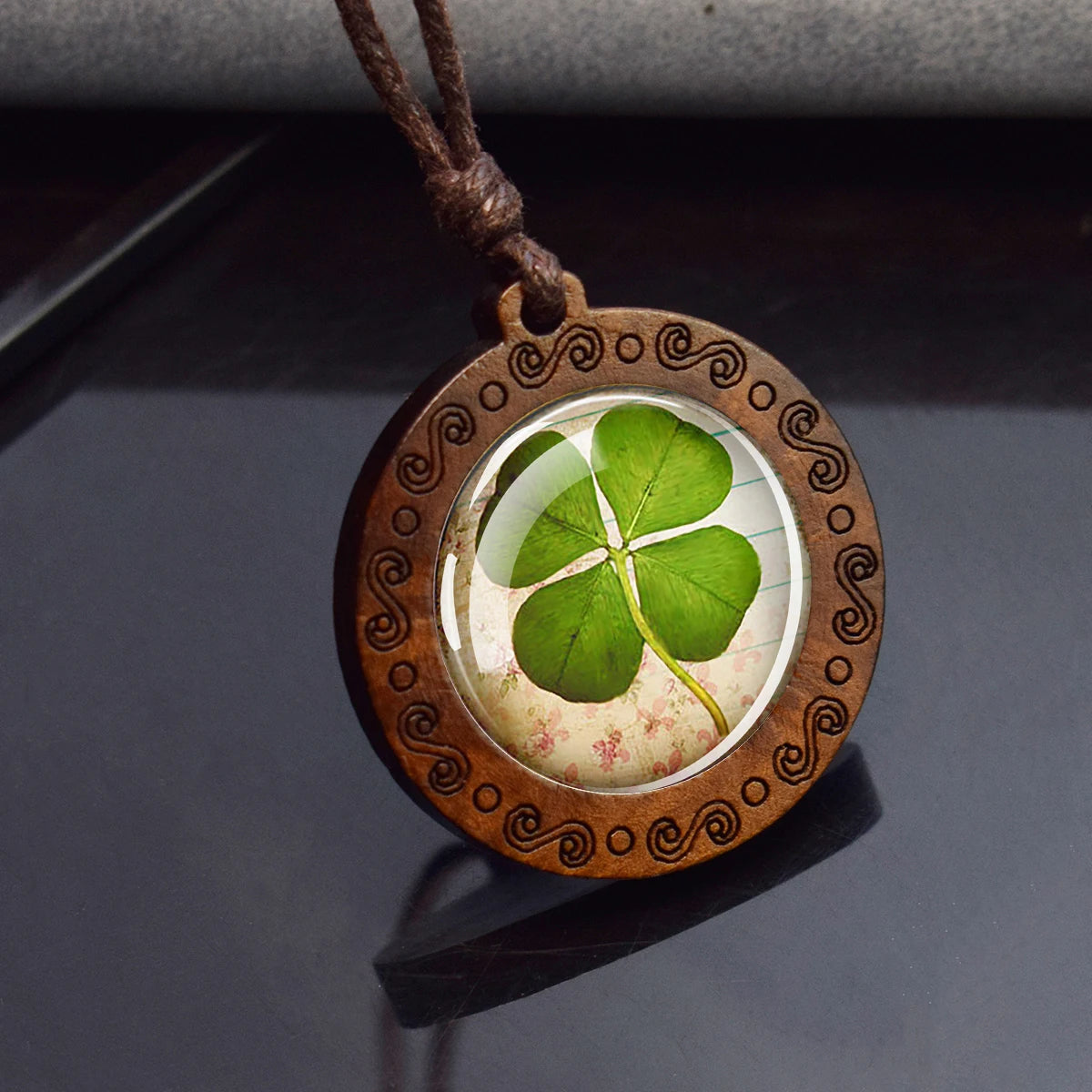 Four Leaf Clover Wooden Pendant By Tinkers For Luck Energy