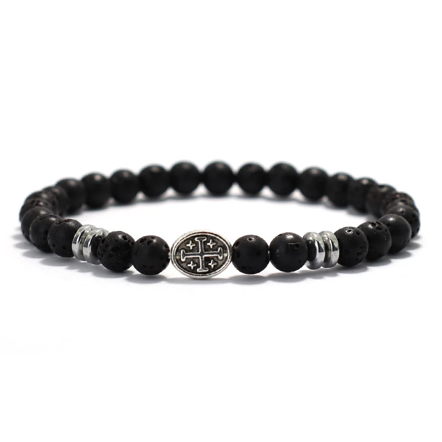 Natural Stone Viking Beaded Bracelet for Men | Lava, Obsidian & Tiger Eye